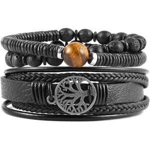 Genuine Leather Tree of life Bracelets Men Women, Tiger Eye Natural Stone